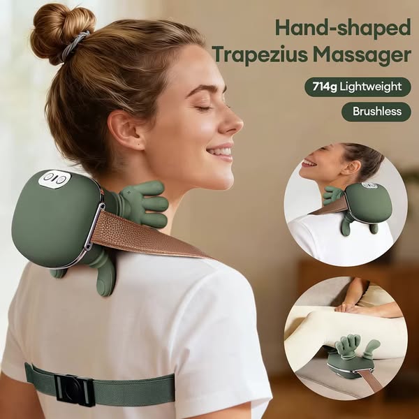 Hand-Shaped Trapezius Massager With Heat Therapy